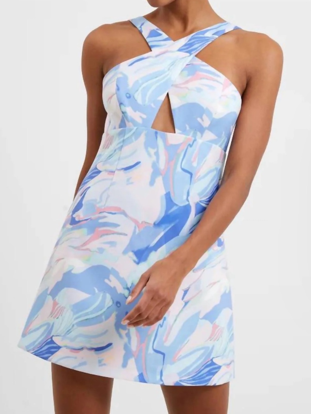 FRENCH CONNECTION Dalla Printed Mini Cross-Over Neck Dress